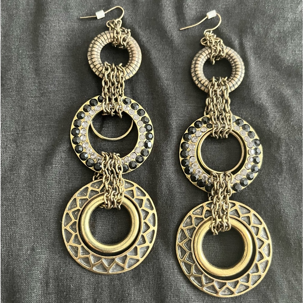 Gold Earrings, Long, Tiered